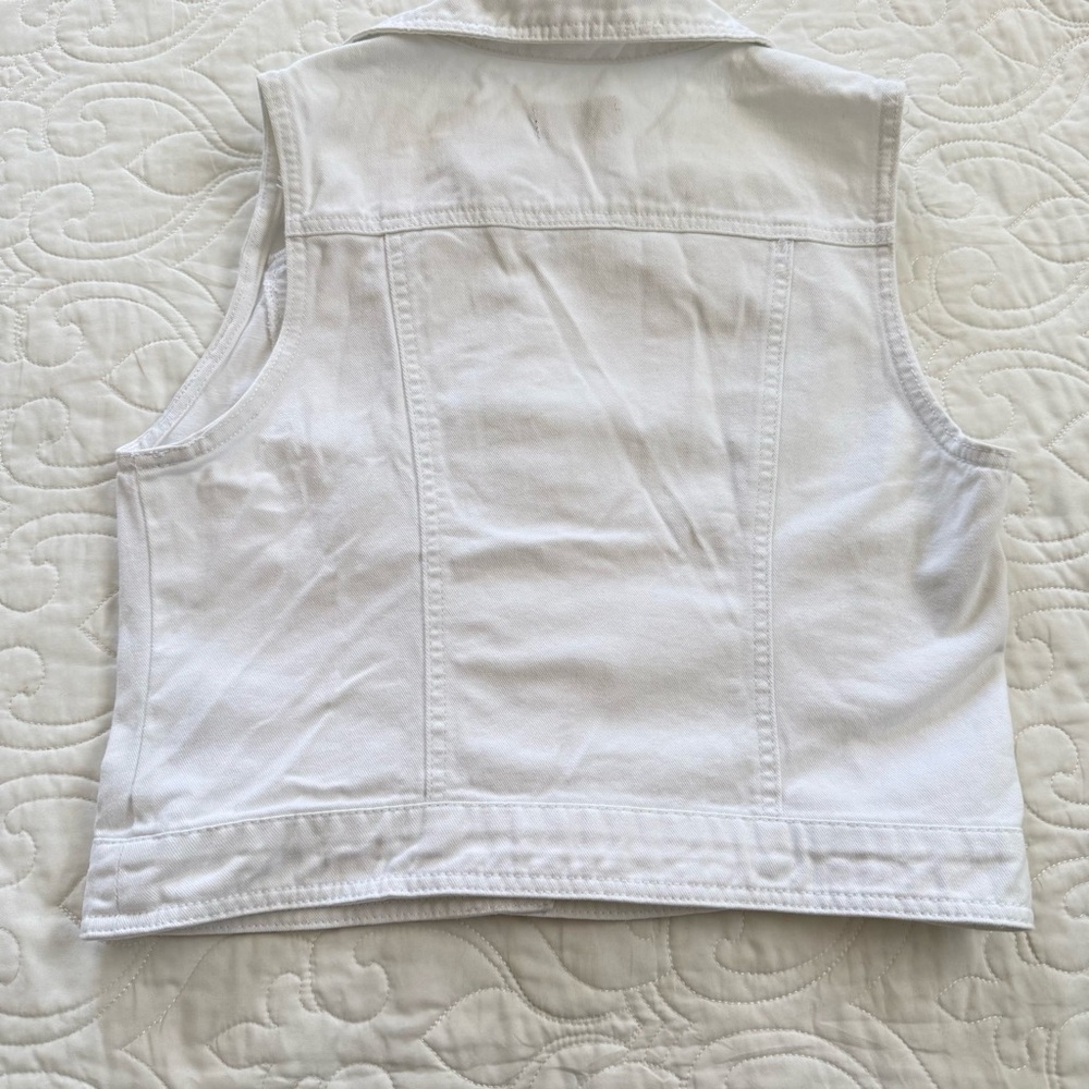 Ci Sono White Distressed Cotton Denim Jean Vest Button Details Women’s Large EUC - Picture 8 of 13